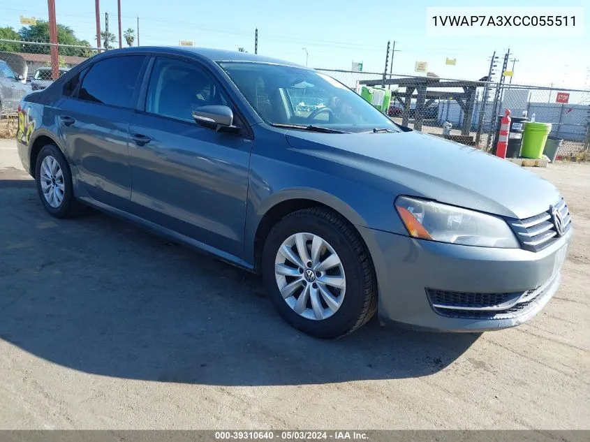 1VWAP7A3XCC055511 2012 Volkswagen Passat 2.5L S