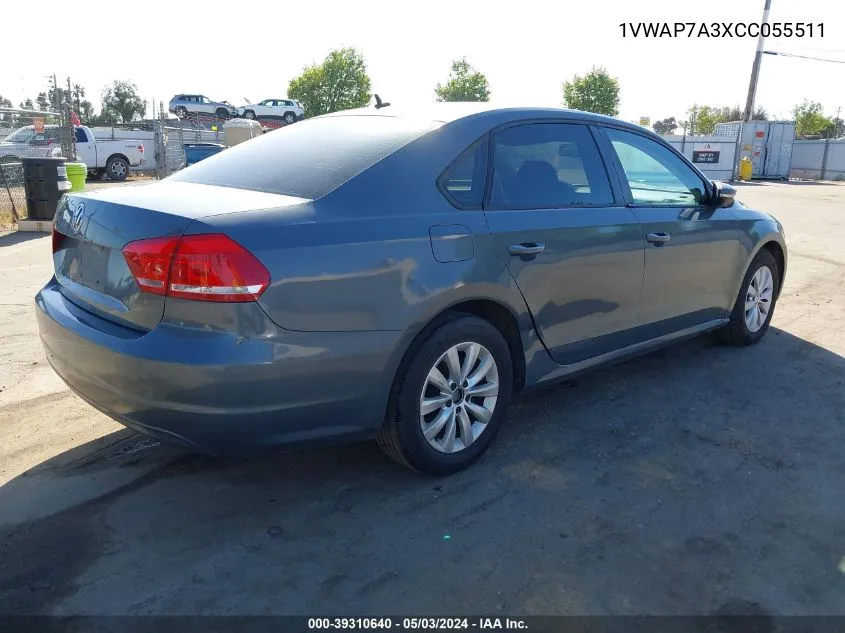 1VWAP7A3XCC055511 2012 Volkswagen Passat 2.5L S