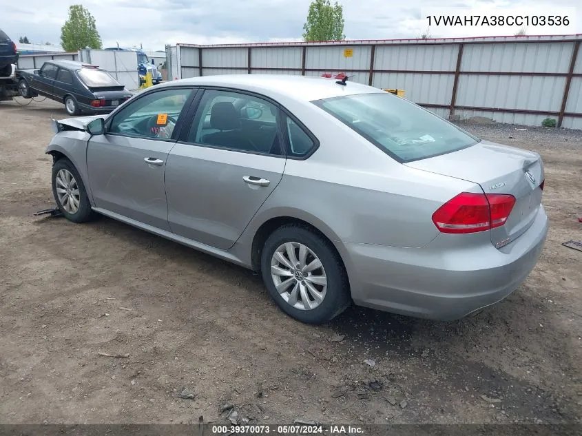 1VWAH7A38CC103536 2012 Volkswagen Passat 2.5L S