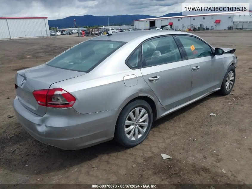 1VWAH7A38CC103536 2012 Volkswagen Passat 2.5L S