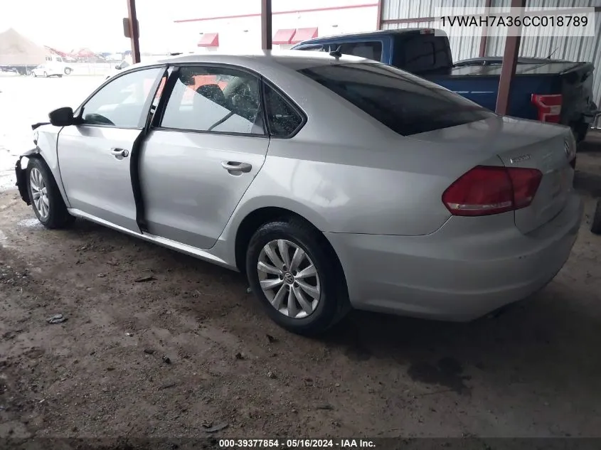 1VWAH7A36CC018789 2012 Volkswagen Passat 2.5L S