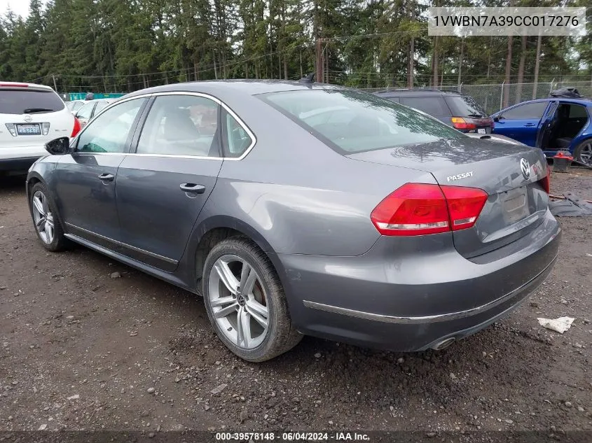 2012 Volkswagen Passat 2.0L Tdi Se VIN: 1VWBN7A39CC017276 Lot: 39578148