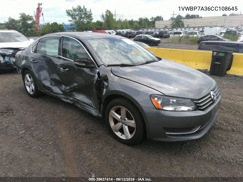 2012 Volkswagen Passat 2.5L Se VIN: 1VWBP7A36CC108645 Lot: 39637414