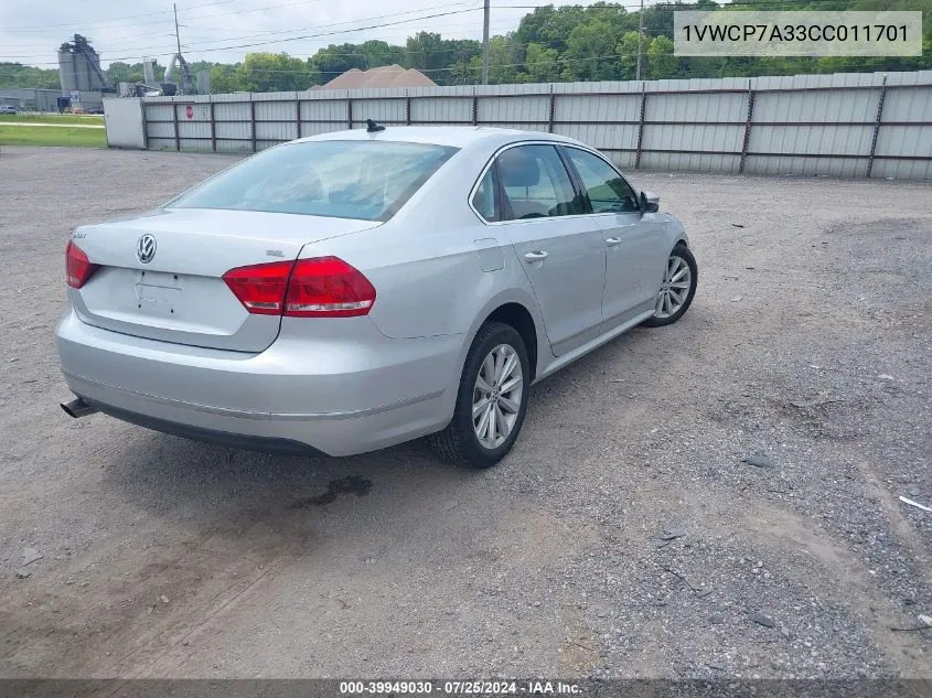 2012 Volkswagen Passat 2.5L Sel Premium VIN: 1VWCP7A33CC011701 Lot: 39949030