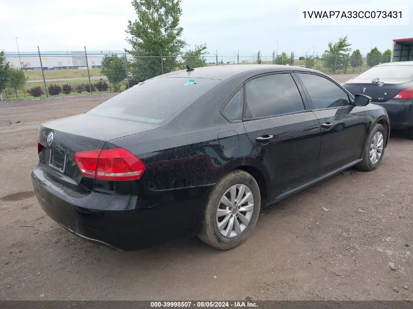 2012 Volkswagen Passat 2.5L S VIN: 1VWAP7A33CC073431 Lot: 39998507