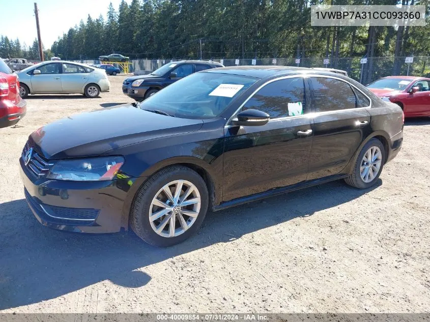 2012 Volkswagen Passat 2.5L Se VIN: 1VWBP7A31CC093360 Lot: 40009854