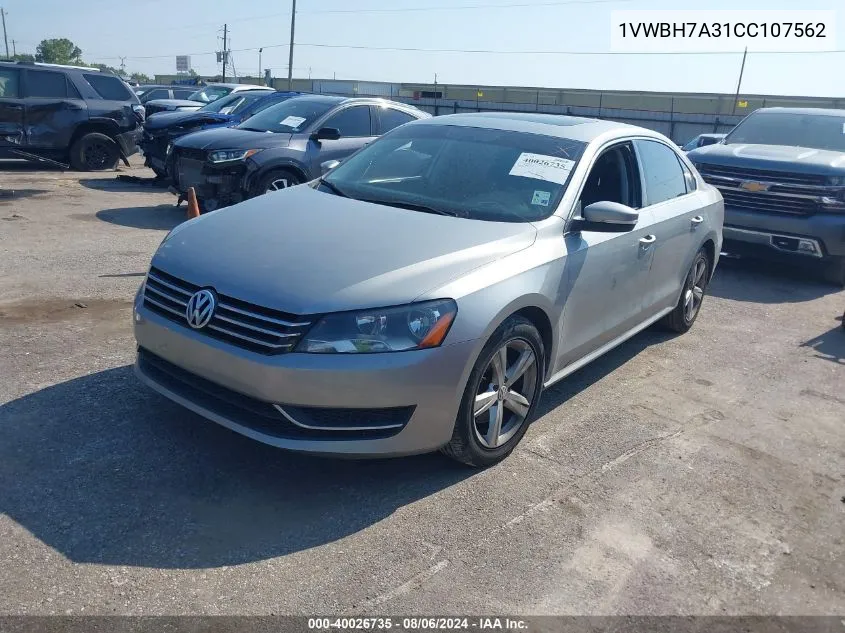 2012 Volkswagen Passat 2.5L Se VIN: 1VWBH7A31CC107562 Lot: 40026735