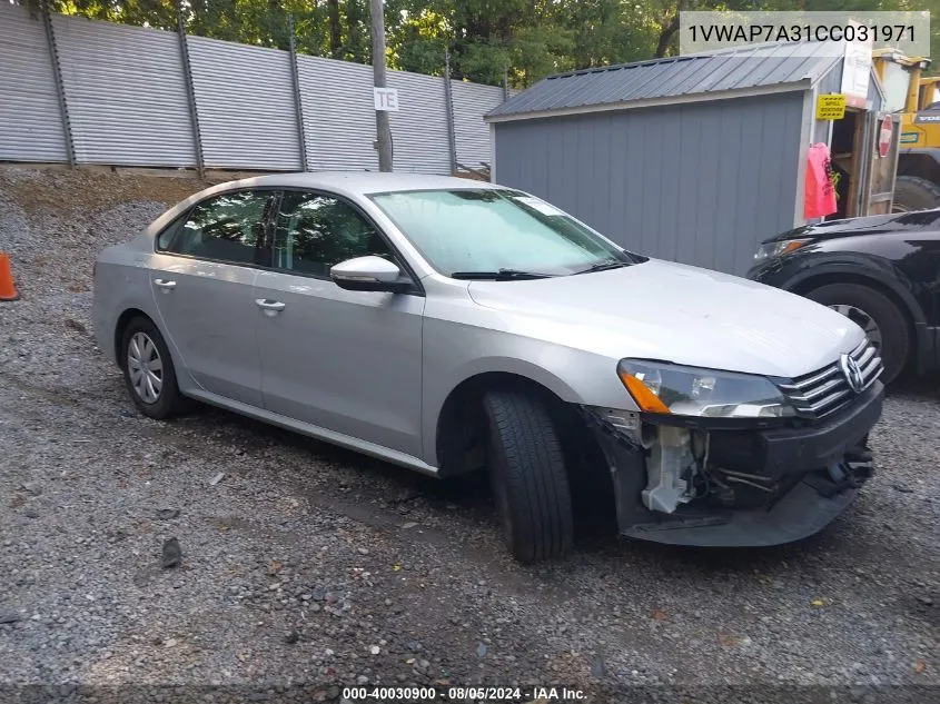 2012 Volkswagen Passat 2.5L S VIN: 1VWAP7A31CC031971 Lot: 40030900