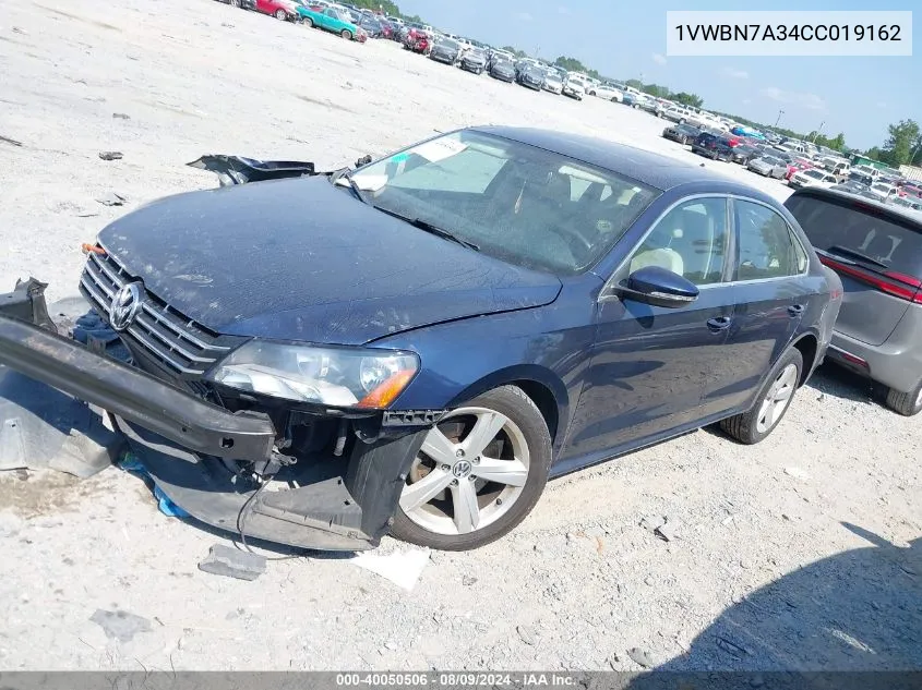 2012 Volkswagen Passat 2.0L Tdi Se VIN: 1VWBN7A34CC019162 Lot: 40050506