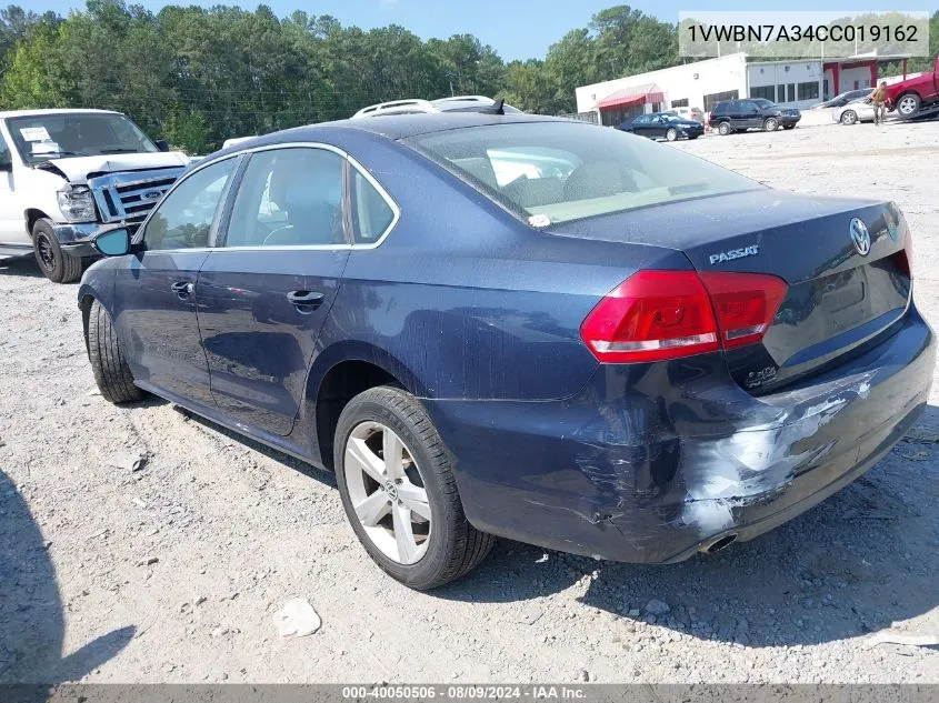 2012 Volkswagen Passat 2.0L Tdi Se VIN: 1VWBN7A34CC019162 Lot: 40050506