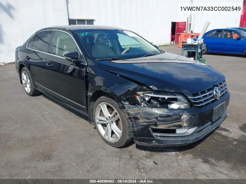 2012 Volkswagen Passat 2.0L Tdi Sel Premium VIN: 1VWCN7A33CC002549 Lot: 40099482