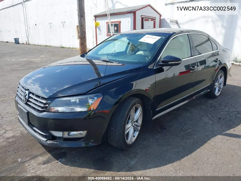 2012 Volkswagen Passat 2.0L Tdi Sel Premium VIN: 1VWCN7A33CC002549 Lot: 40099482