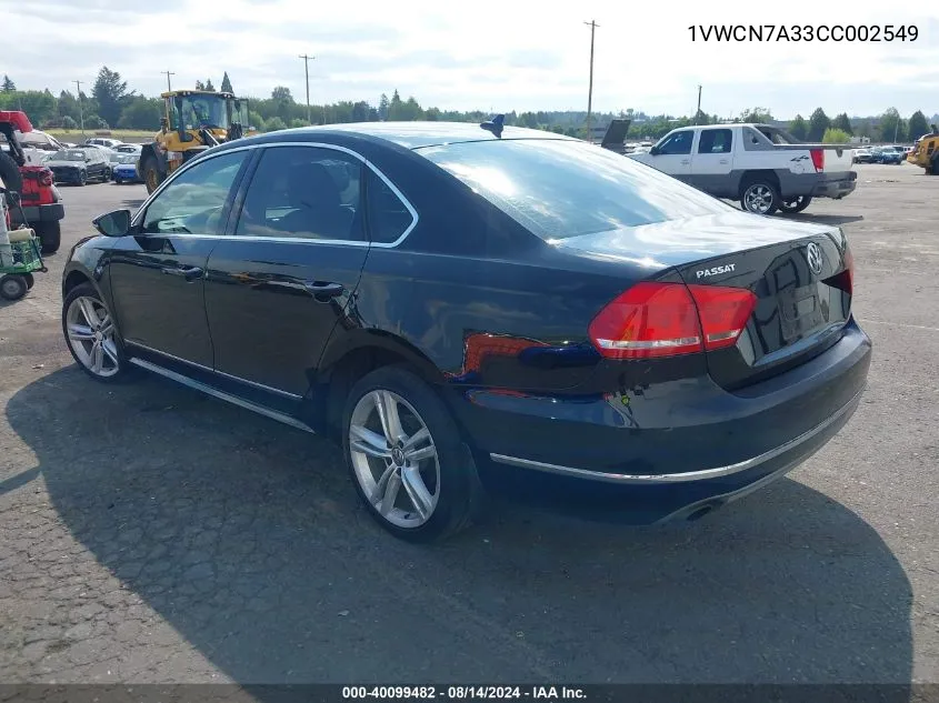 1VWCN7A33CC002549 2012 Volkswagen Passat 2.0L Tdi Sel Premium