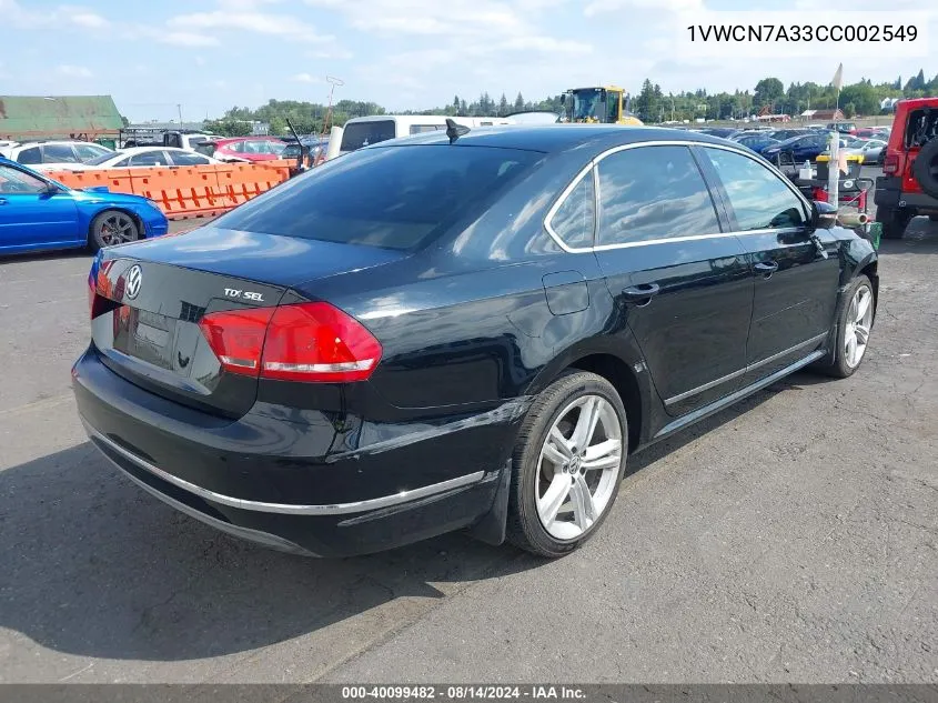 1VWCN7A33CC002549 2012 Volkswagen Passat 2.0L Tdi Sel Premium