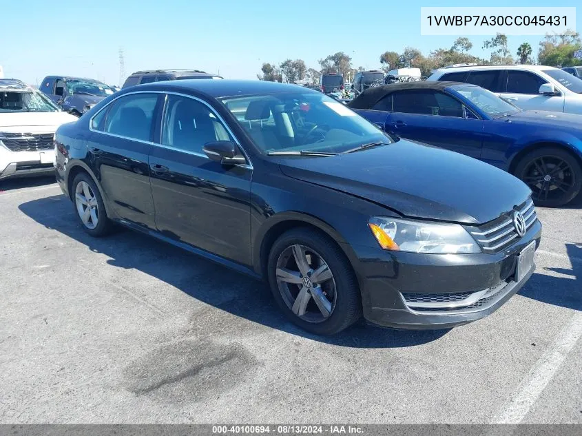 2012 Volkswagen Passat 2.5L Se VIN: 1VWBP7A30CC045431 Lot: 40100694