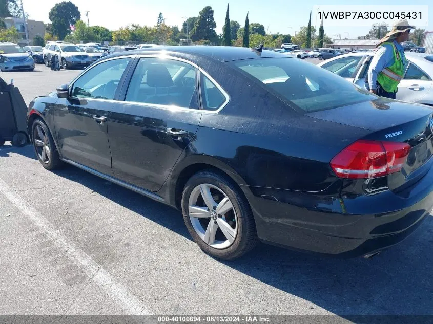 2012 Volkswagen Passat 2.5L Se VIN: 1VWBP7A30CC045431 Lot: 40100694