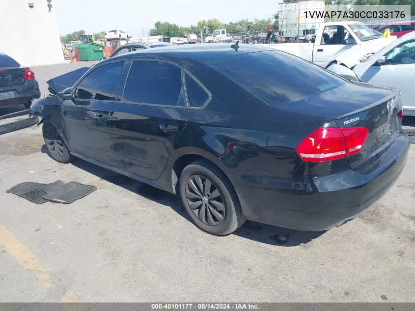 2012 Volkswagen Passat 2.5L S VIN: 1VWAP7A30CC033176 Lot: 40101177