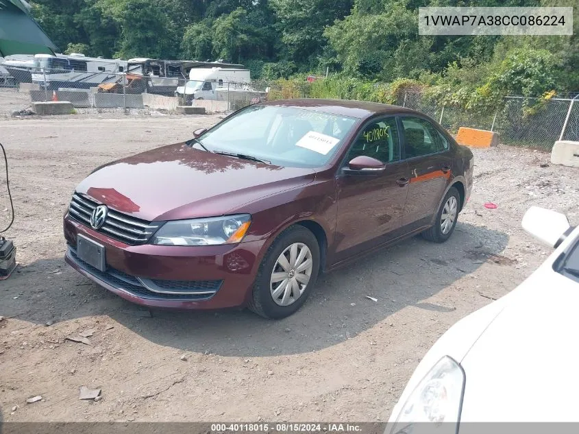 1VWAP7A38CC086224 2012 Volkswagen Passat 2.5L S