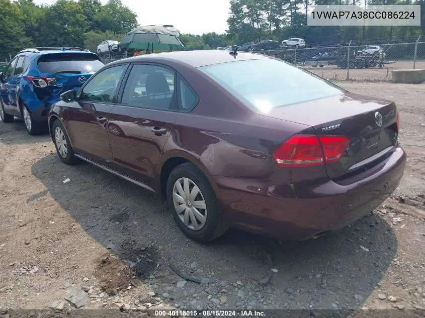 1VWAP7A38CC086224 2012 Volkswagen Passat 2.5L S