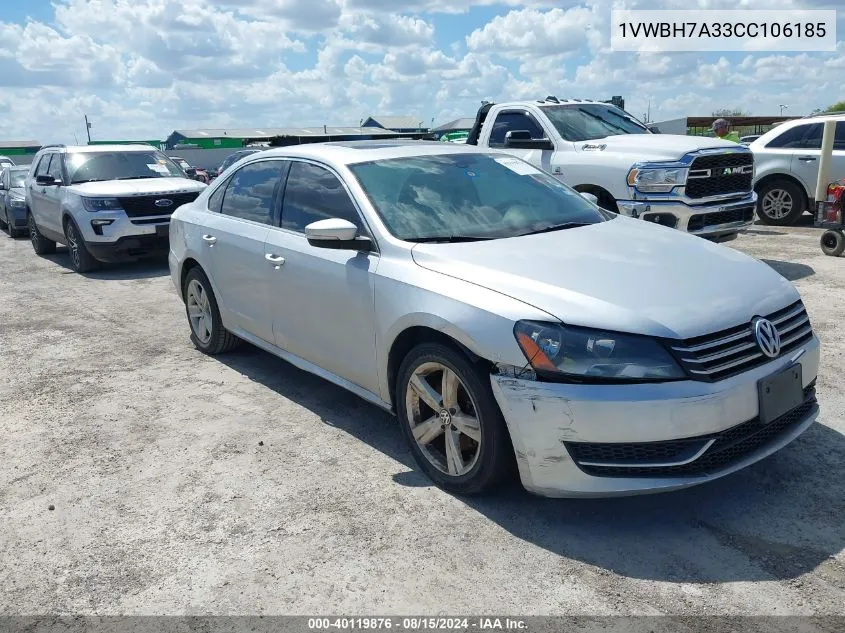 2012 Volkswagen Passat Se W/Sunroof VIN: 1VWBH7A33CC106185 Lot: 40119876