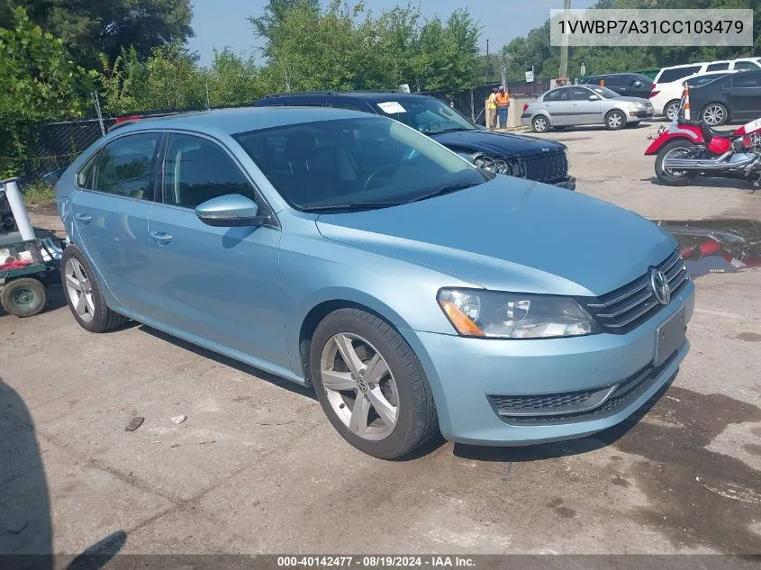 2012 Volkswagen Passat 2.5L Se VIN: 1VWBP7A31CC103479 Lot: 40142477