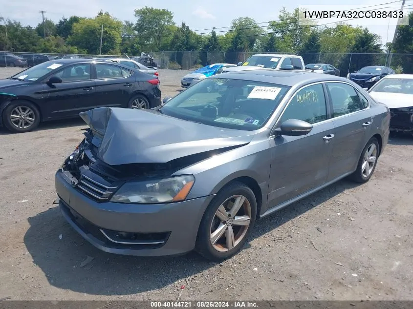 2012 Volkswagen Passat 2.5L Se VIN: 1VWBP7A32CC038433 Lot: 40144721