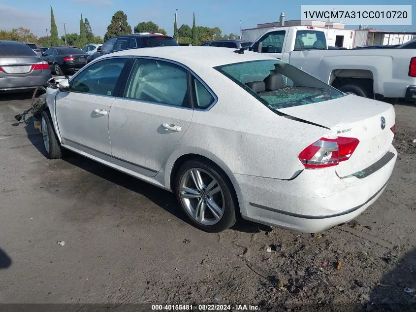 2012 Volkswagen Passat 3.6L V6 Sel Premium VIN: 1VWCM7A31CC010720 Lot: 40155481