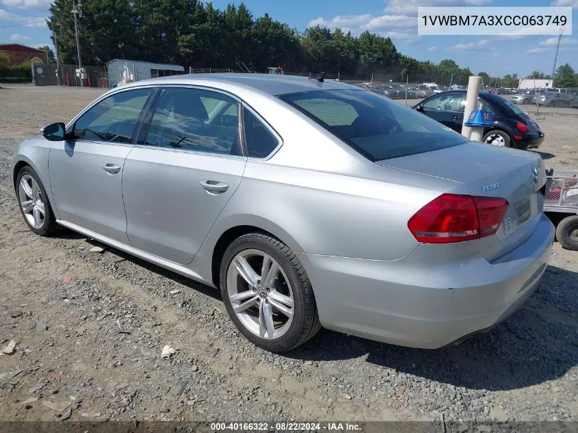 2012 Volkswagen Passat 3.6L V6 Se VIN: 1VWBM7A3XCC063749 Lot: 40166322