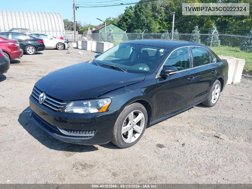 2012 Volkswagen Passat 2.5L Se VIN: 1VWBP7A35CC022324 Lot: 40182569