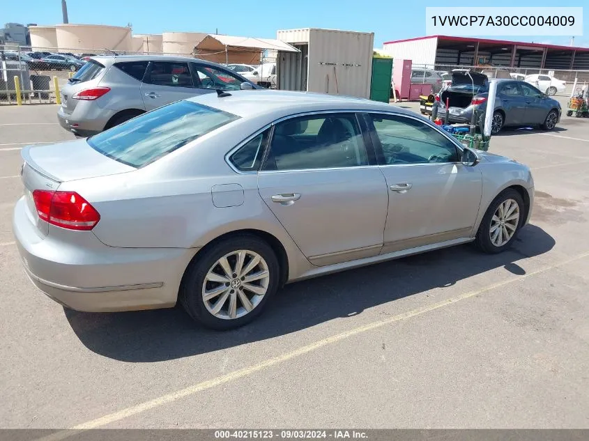 1VWCP7A30CC004009 2012 Volkswagen Passat 2.5L Sel Premium