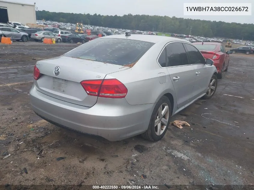 2012 Volkswagen Passat 2.5L Se VIN: 1VWBH7A38CC026672 Lot: 40222550