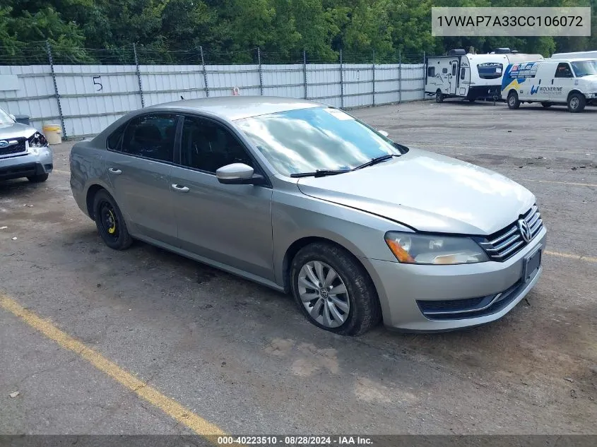 1VWAP7A33CC106072 2012 Volkswagen Passat 2.5L S