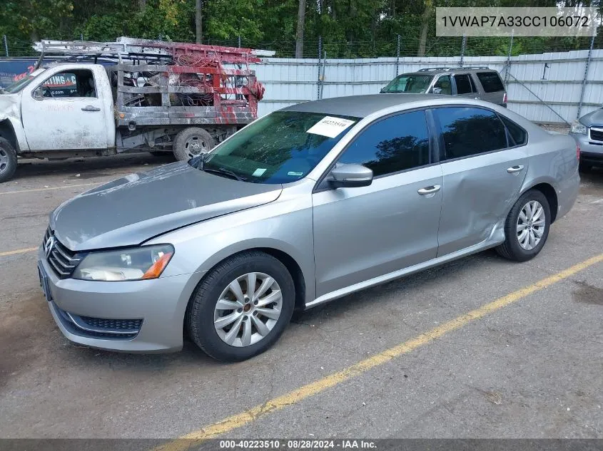 1VWAP7A33CC106072 2012 Volkswagen Passat 2.5L S