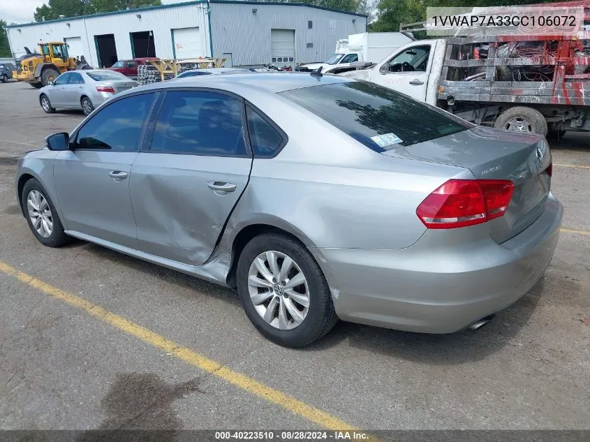 2012 Volkswagen Passat 2.5L S VIN: 1VWAP7A33CC106072 Lot: 40223510