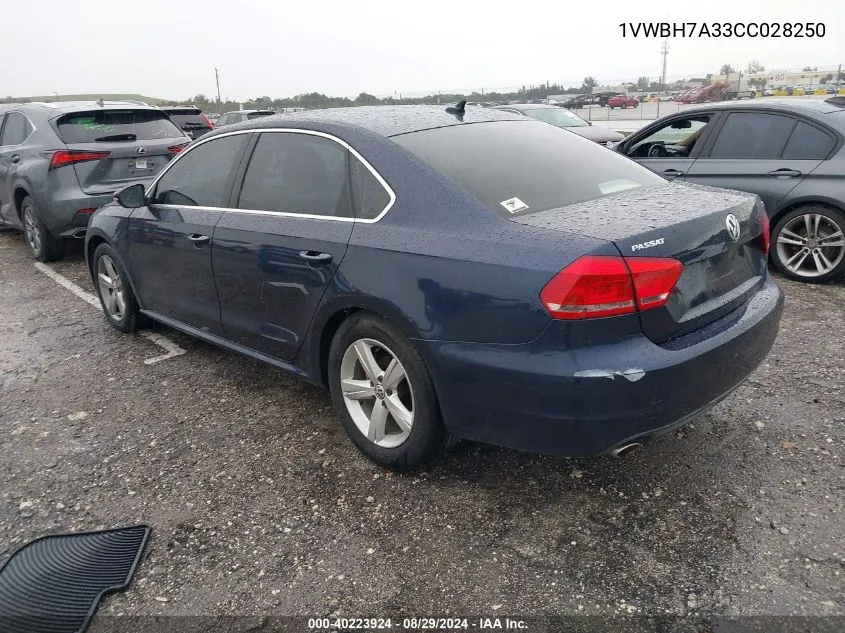 2012 Volkswagen Passat 2.5L Se VIN: 1VWBH7A33CC028250 Lot: 40223924