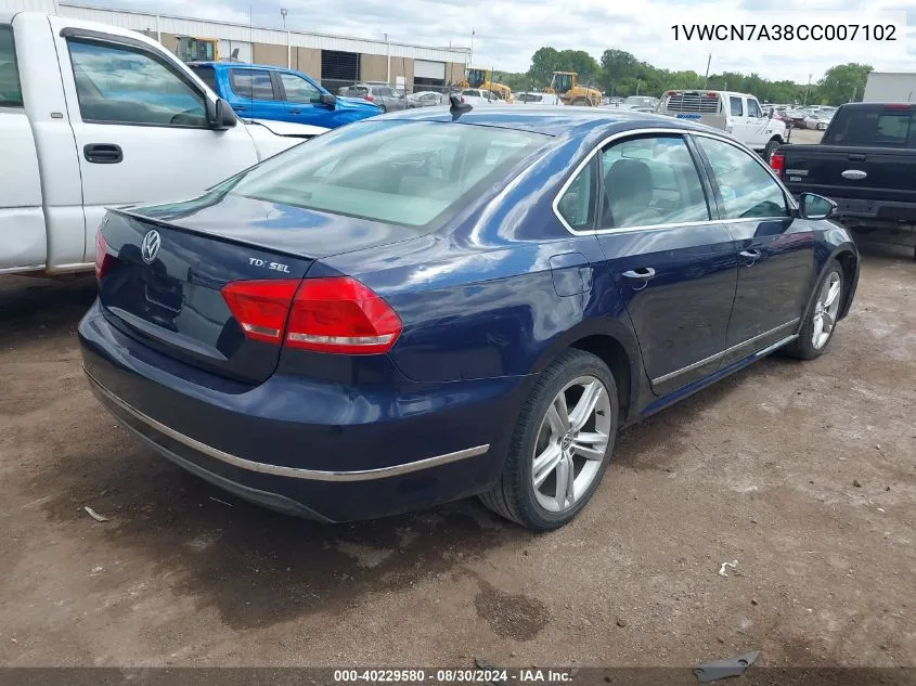 2012 Volkswagen Passat 2.0L Tdi Sel Premium VIN: 1VWCN7A38CC007102 Lot: 40229580