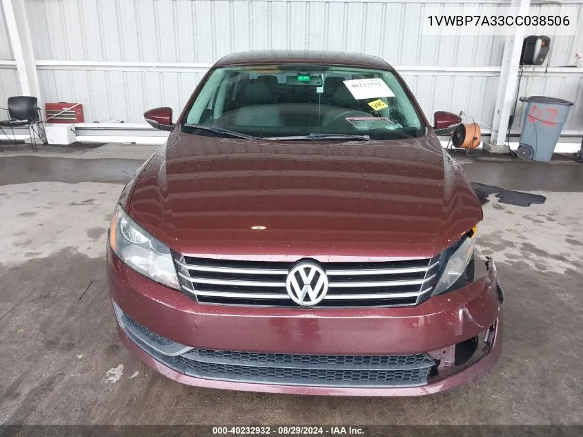 2012 Volkswagen Passat 2.5L Se VIN: 1VWBP7A33CC038506 Lot: 40232932