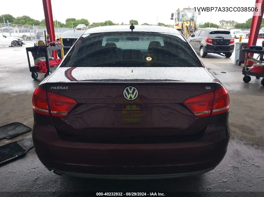 2012 Volkswagen Passat 2.5L Se VIN: 1VWBP7A33CC038506 Lot: 40232932