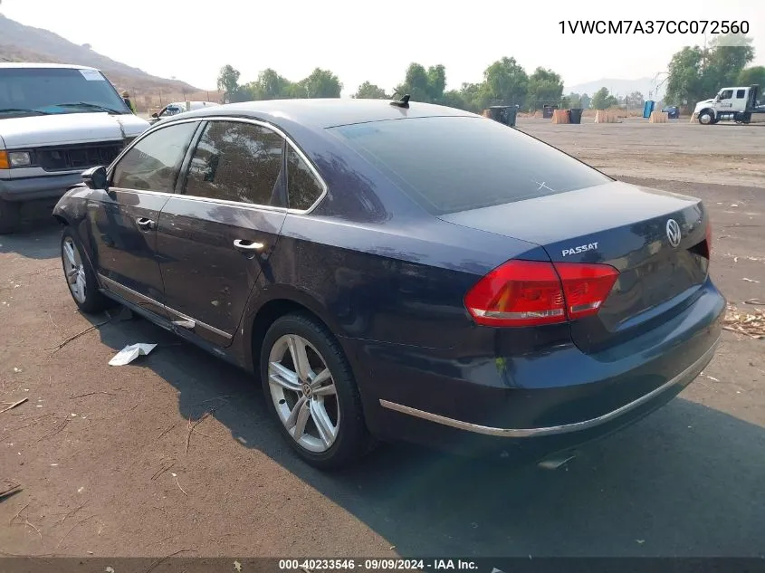 2012 Volkswagen Passat 3.6L V6 Sel Premium VIN: 1VWCM7A37CC072560 Lot: 40233546