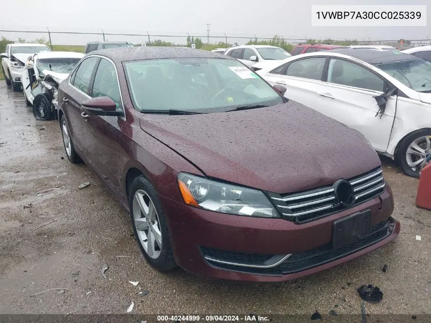 2012 Volkswagen Passat 2.5L Se VIN: 1VWBP7A30CC025339 Lot: 40244999