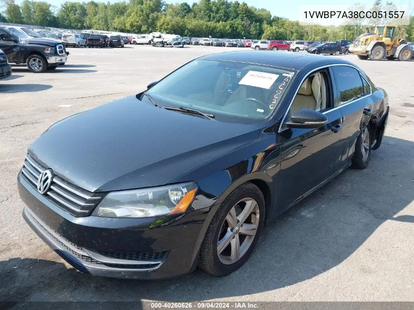 2012 Volkswagen Passat 2.5L Se VIN: 1VWBP7A38CC051557 Lot: 40260626