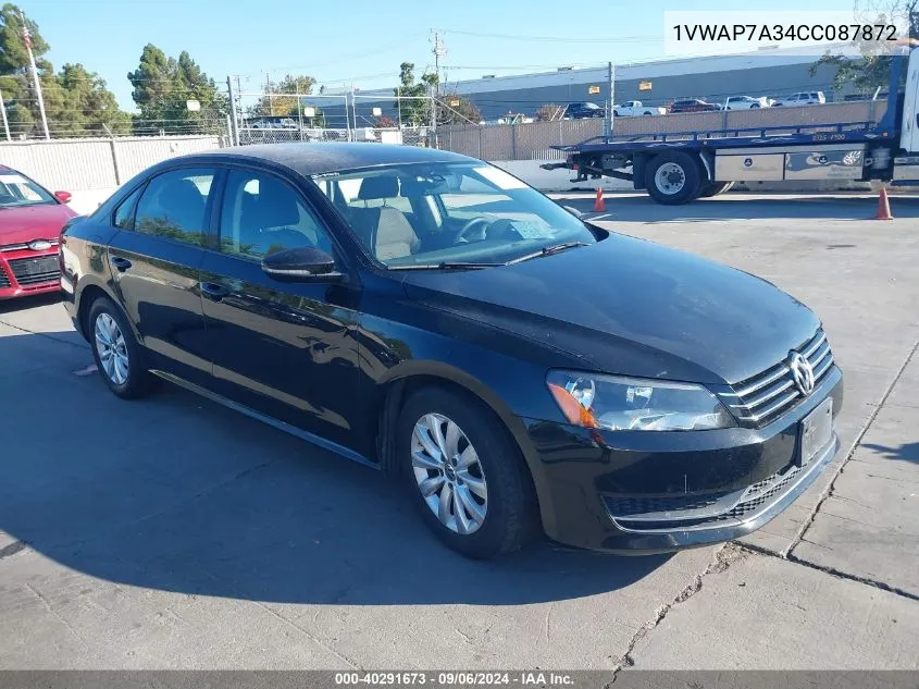 2012 Volkswagen Passat 2.5L S VIN: 1VWAP7A34CC087872 Lot: 40291673