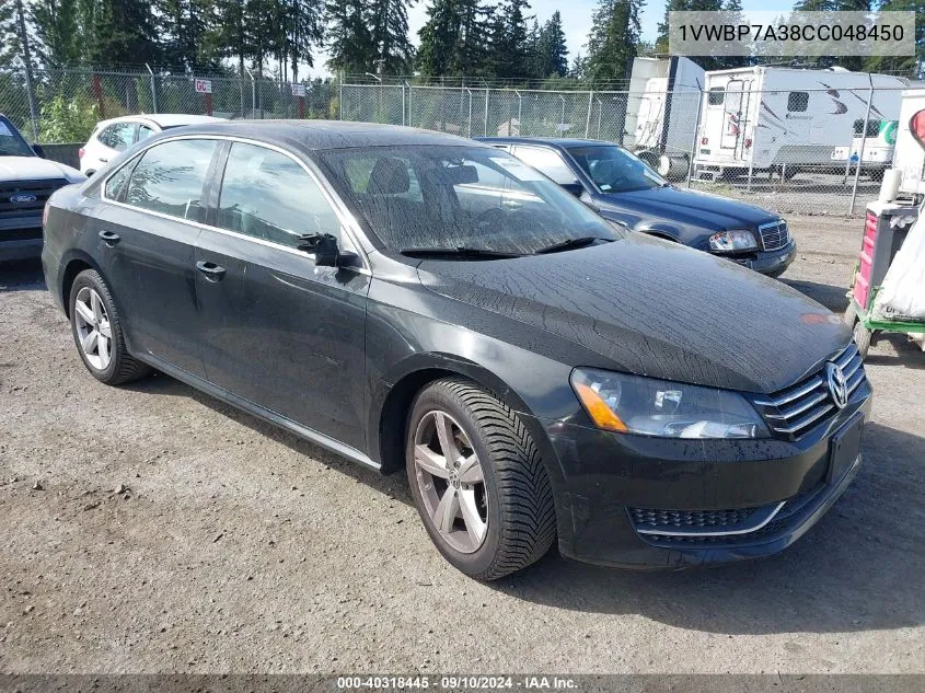 2012 Volkswagen Passat 2.5L Se VIN: 1VWBP7A38CC048450 Lot: 40318445