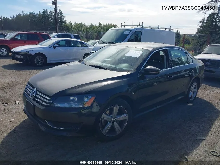 1VWBP7A38CC048450 2012 Volkswagen Passat 2.5L Se