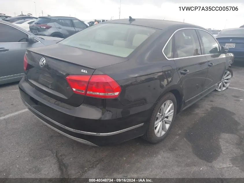 2012 Volkswagen Passat 2.5L Sel Premium VIN: 1VWCP7A35CC005706 Lot: 40348734