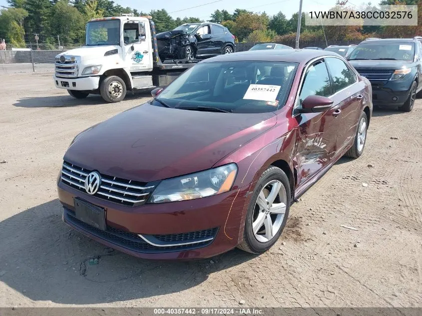 2012 Volkswagen Passat 2.0L Tdi Se VIN: 1VWBN7A38CC032576 Lot: 40357442