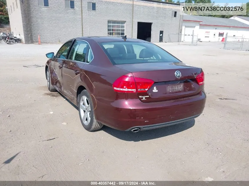 1VWBN7A38CC032576 2012 Volkswagen Passat 2.0L Tdi Se