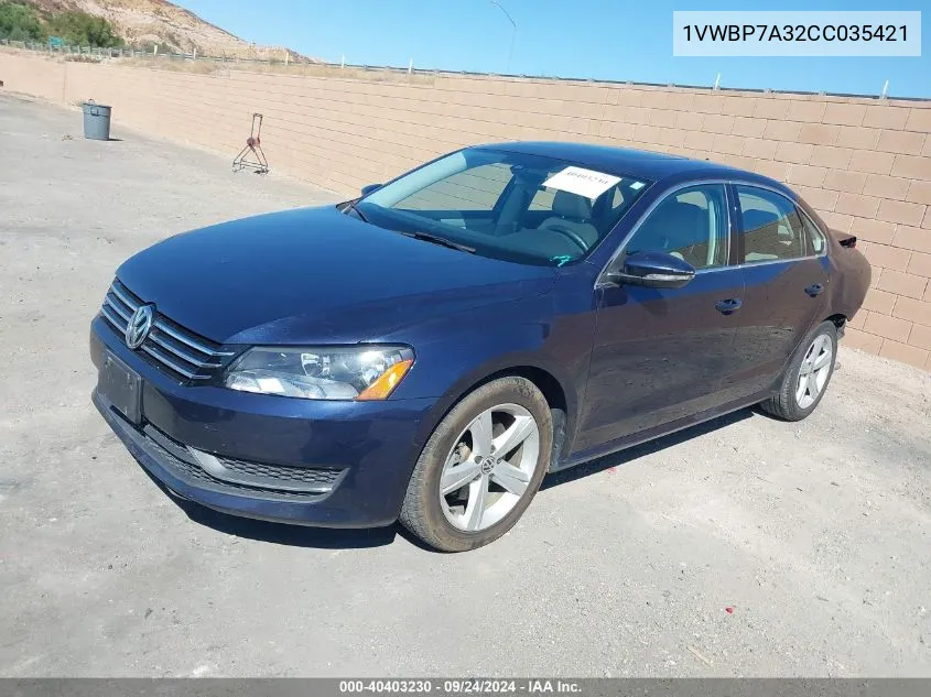 2012 Volkswagen Passat 2.5L Se VIN: 1VWBP7A32CC035421 Lot: 40403230