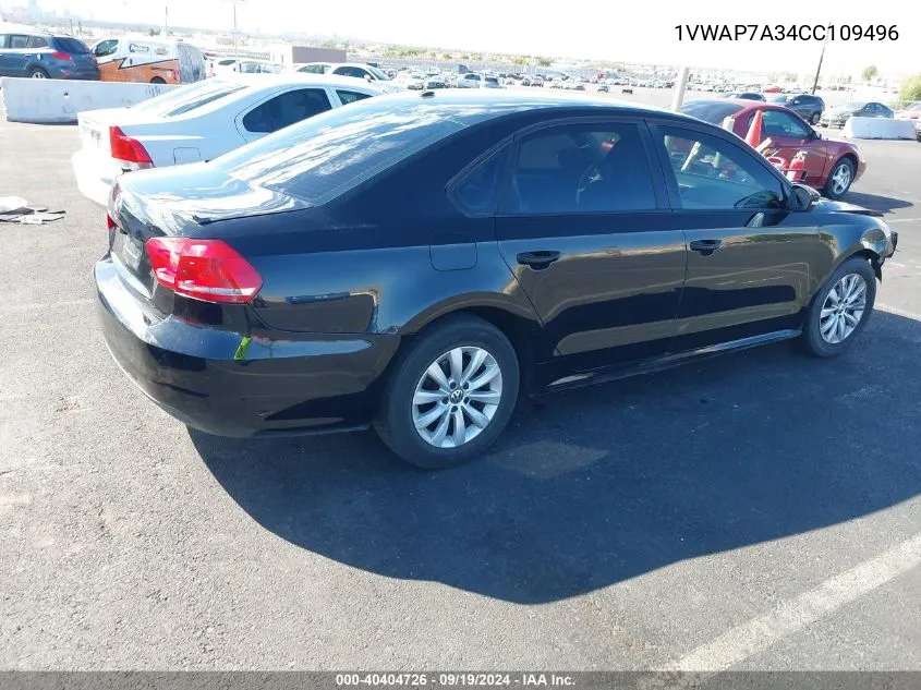 2012 Volkswagen Passat 2.5L S VIN: 1VWAP7A34CC109496 Lot: 40404726