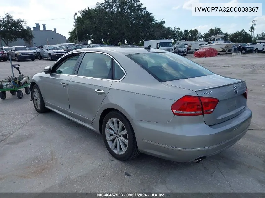 2012 Volkswagen Passat 2.5L Sel Premium VIN: 1VWCP7A32CC008367 Lot: 40457923